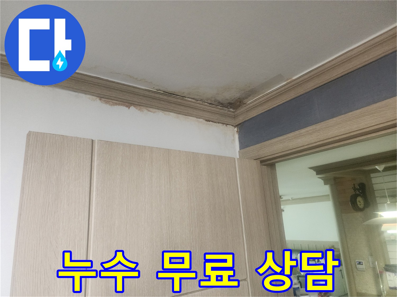 천장-누수로-인한-얼룩과-곰팡이-피해-현장을-보여주며-전문가와-무료-상담이-가능합니다.
