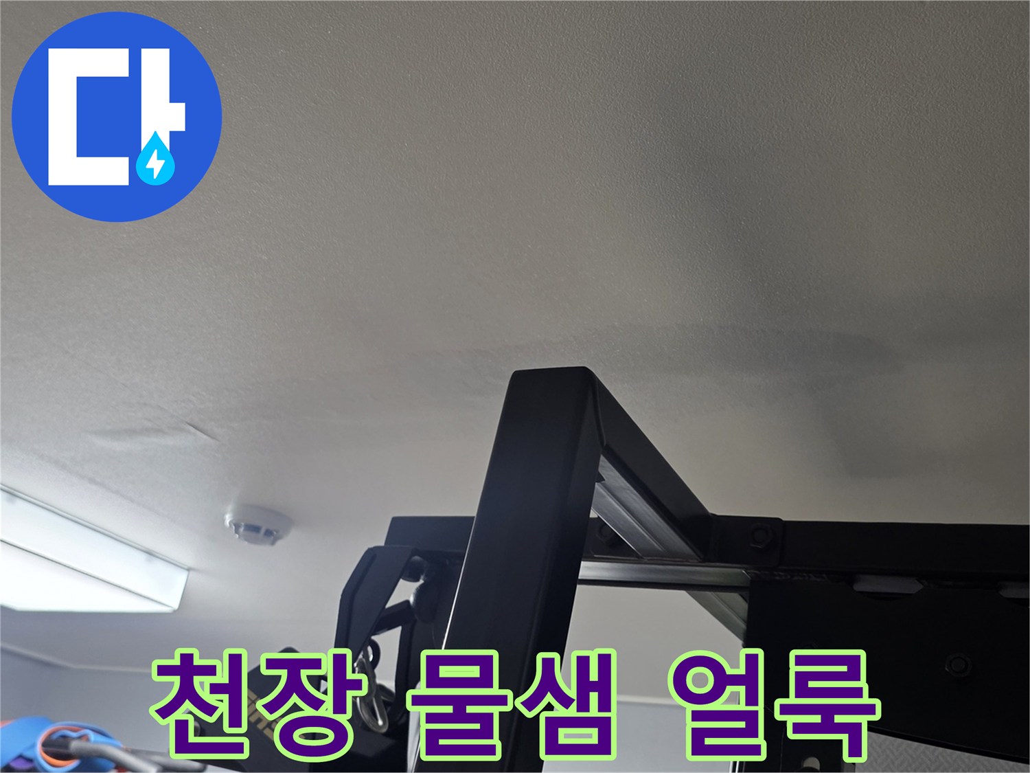 일산서구 아파트 거실 천장의 물샘 흔적과 변색된 벽지 상태