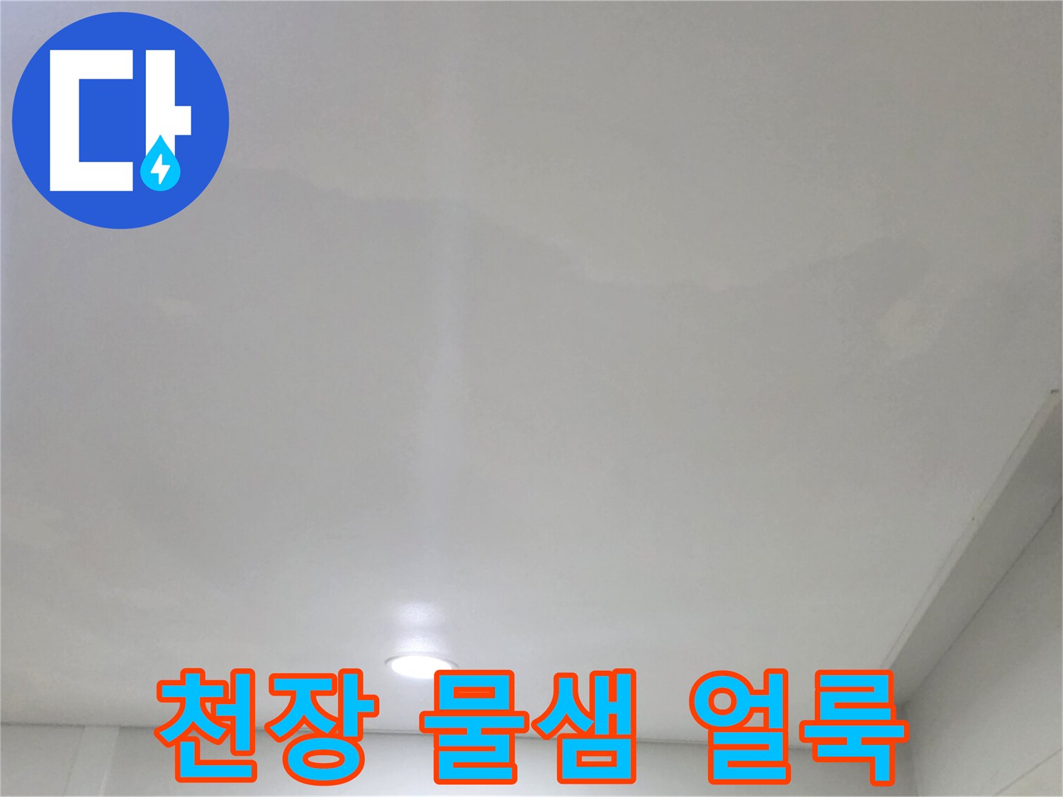 일산서구 아파트 거실 천장의 물샘 흔적과 변색된 벽지 상태
