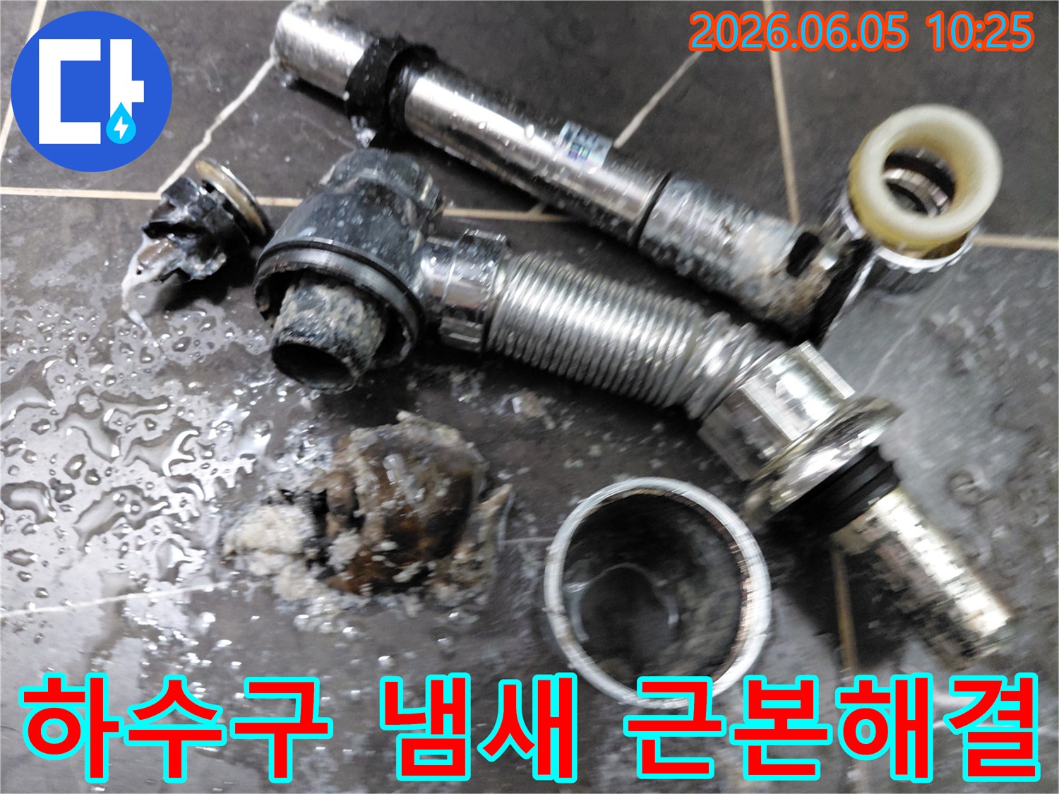 세면대 하수구 트랩에서 제거된 심각한 이물질 덩어리입니다-근본적인 해결책으로 악취를 제거했습니다