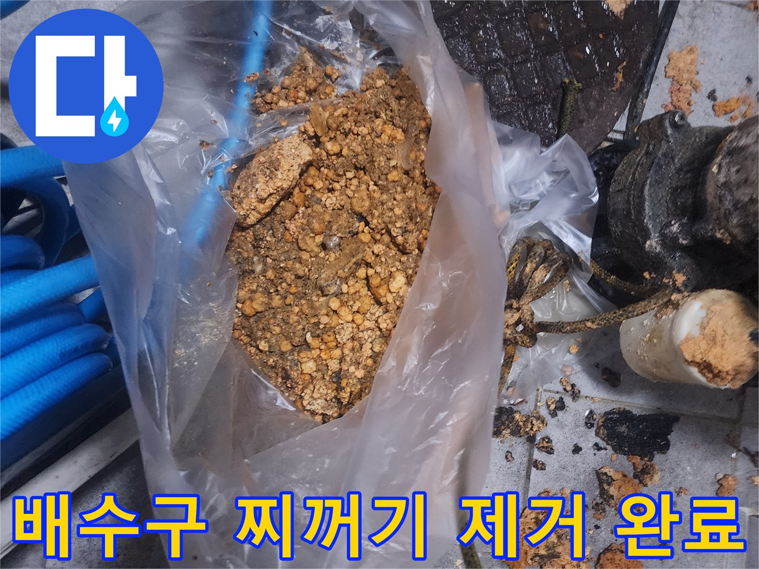 배수구에서 제거된-오래된 찌꺼기와-이물질이 담긴 봉투 사진