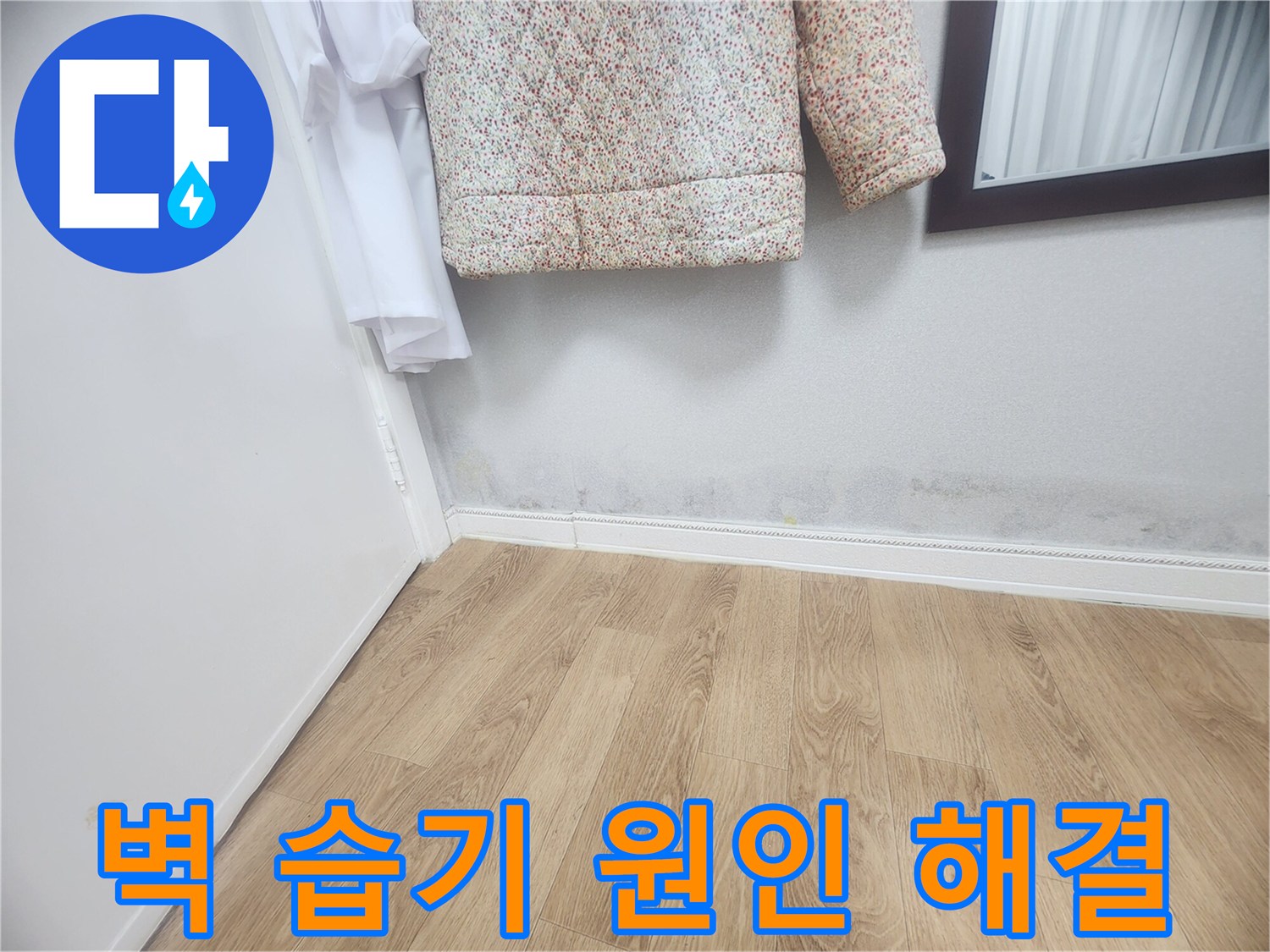 벽 하단에 나타난 습기와-곰팡이 자국은-내부 배관이나-외부 침투로 인한-누수 가능성을 시사하며-누수 원인 파악 및 해결이 시급합니다.