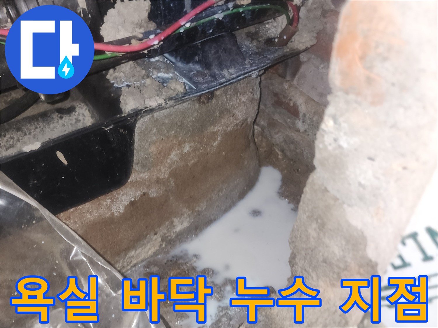 욕실 점검구 내부의 습기와 고인 물 상세 모습