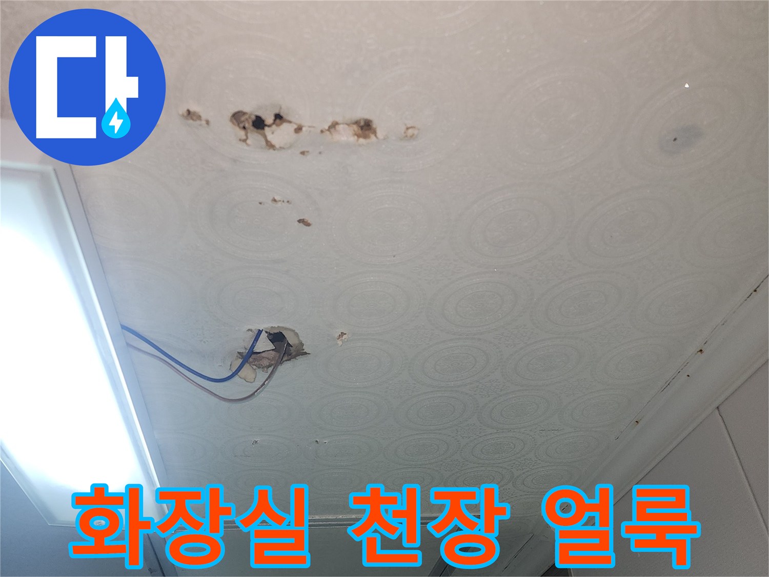 이천 증포동 아파트-화장실 천장 벽지 얼룩과 전선 노출 상태