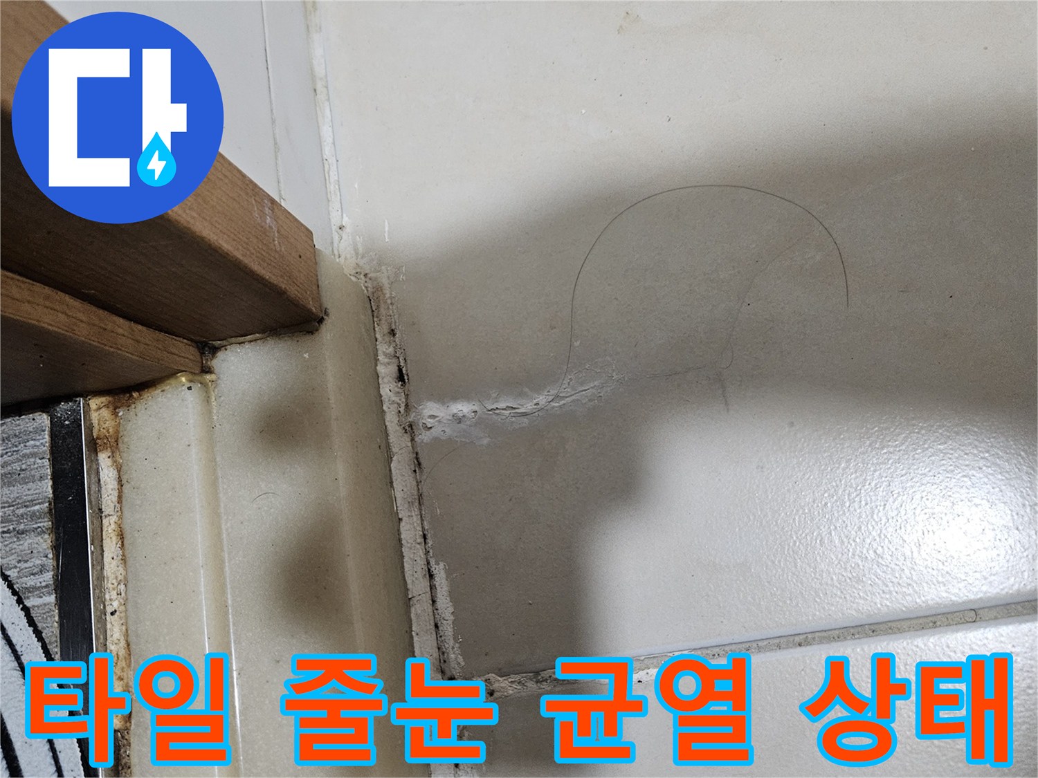 타일 사이의 갈라진 틈과 습윤한 상태를 보여주는 사진