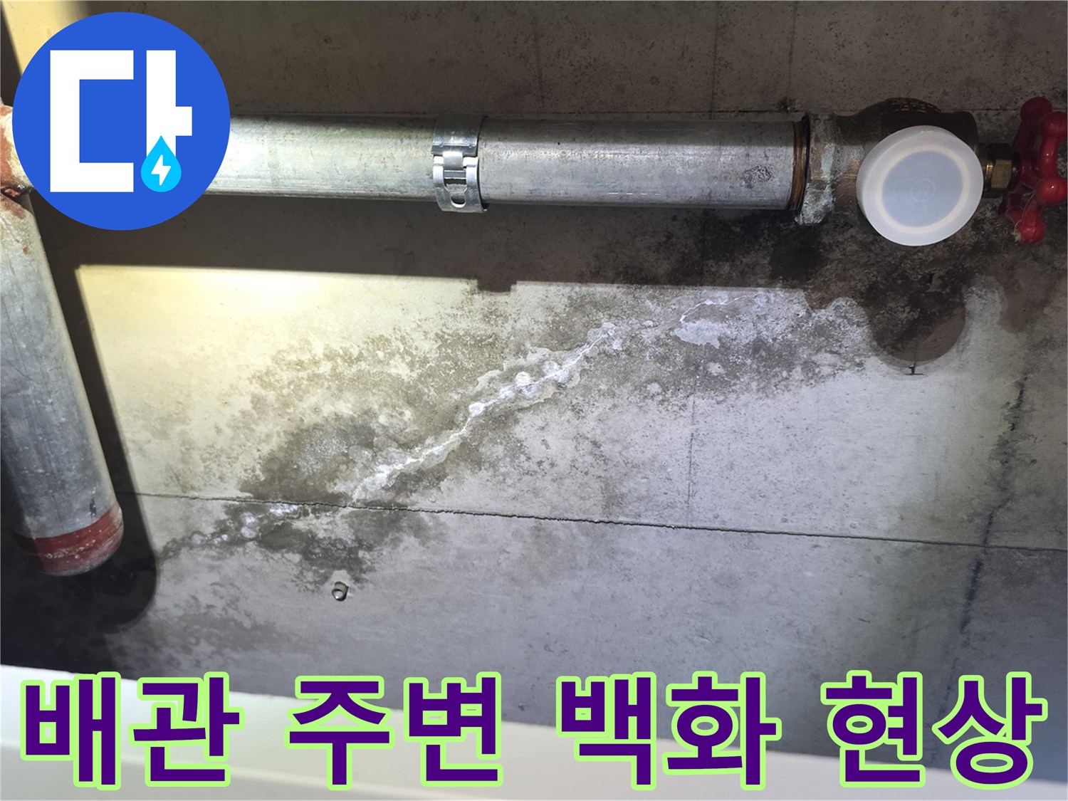 안양 비산동 현장-천장 배관 주변에 발생한 하얀 백화 현상과 습기 상태
