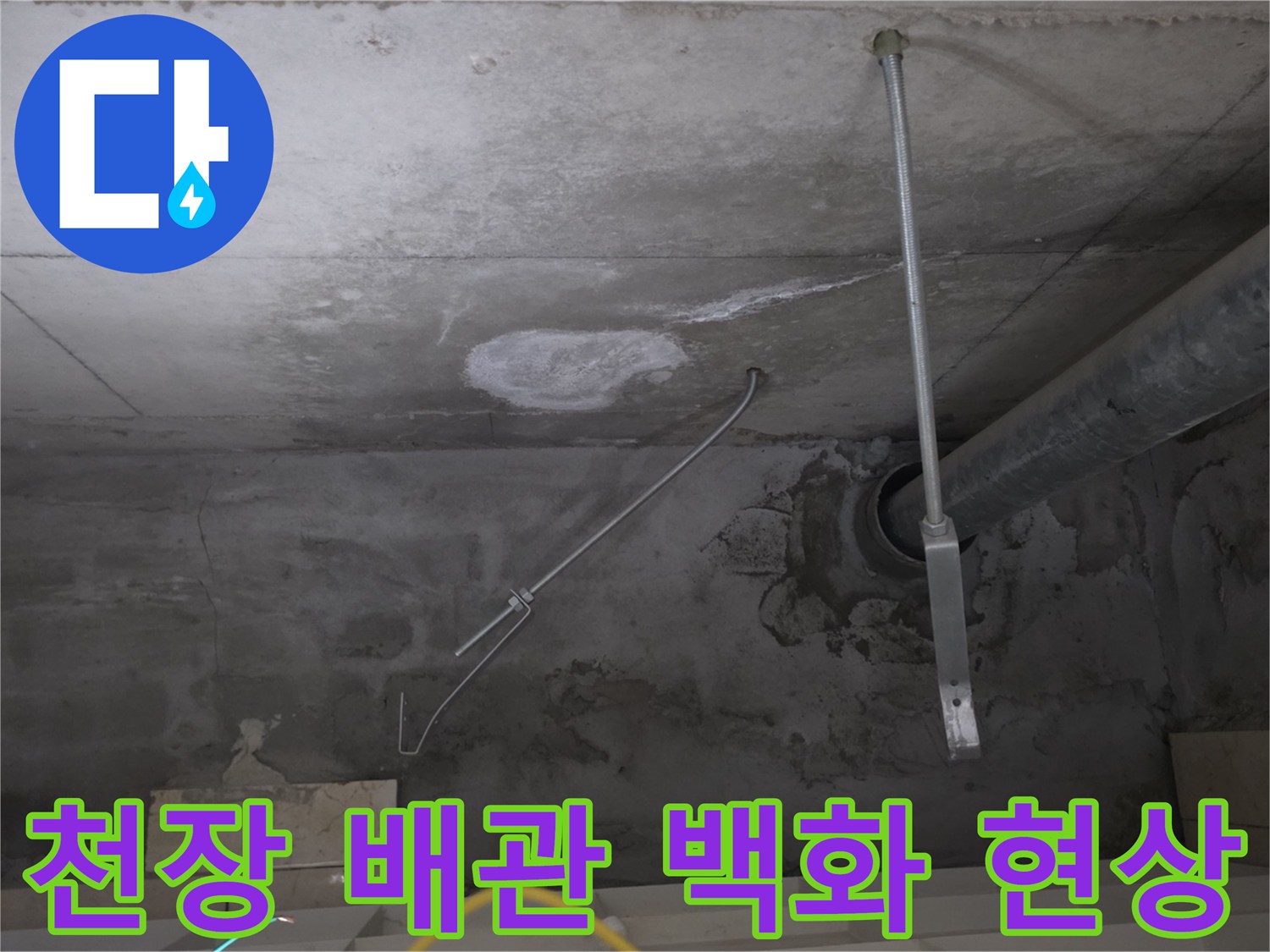 안양 비산동 현장의 습기를 머금은 천장 콘크리트 부위