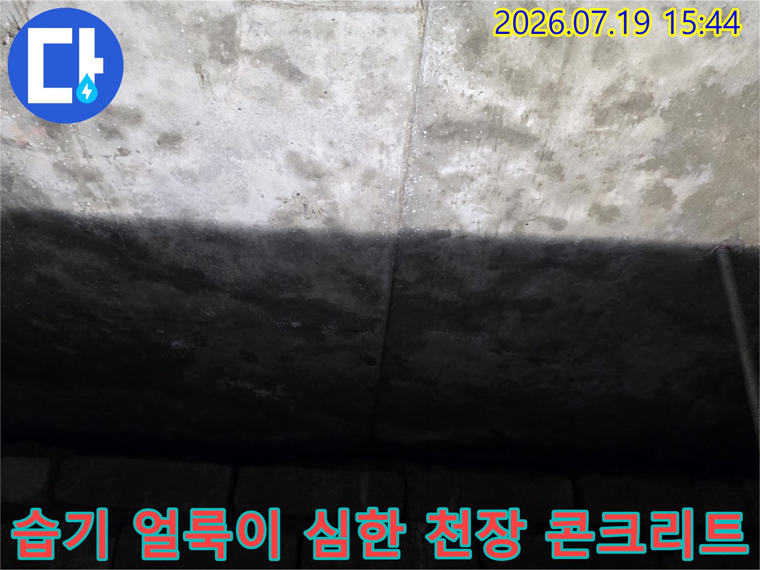 물이-스며들어-어둡게-변하고-축축하게-젖은-천장-콘크리트-슬래브