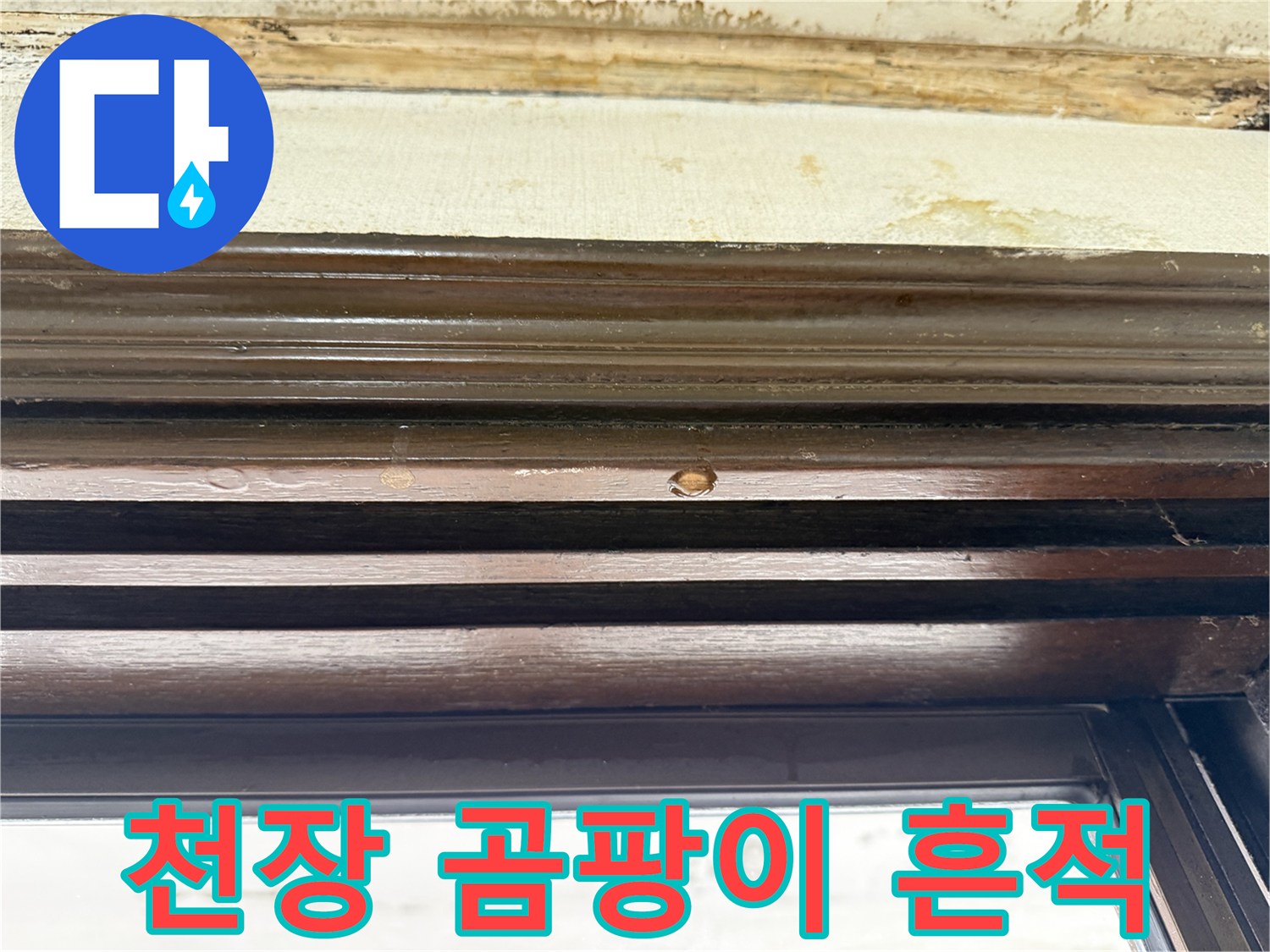 습기로 인해-변색된 창틀 주변의 천장 마감재