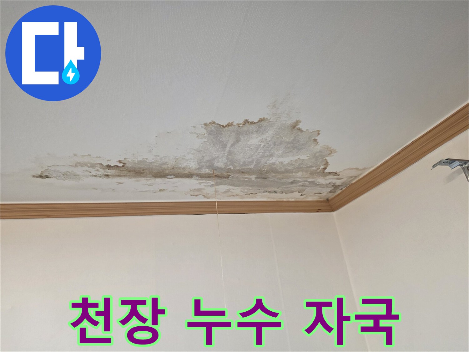 천장-벽지가-젖어서-변색된-상태