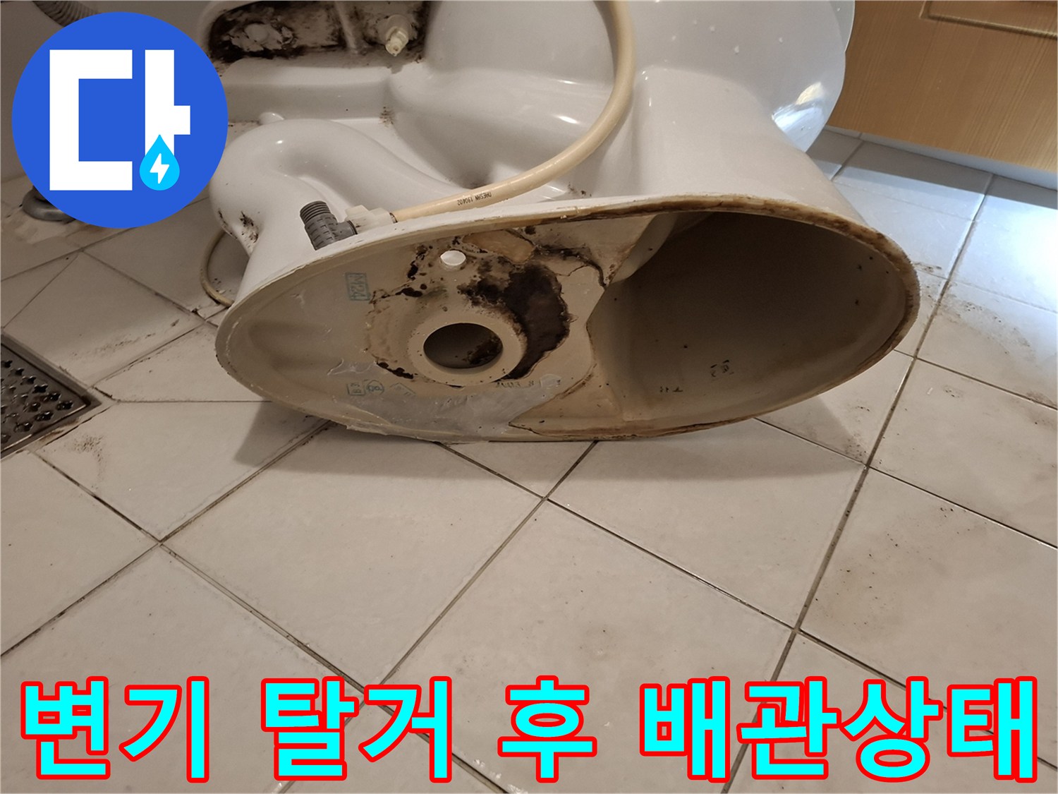 변기 하단부 오수관 주변의 검은색 변색 부위