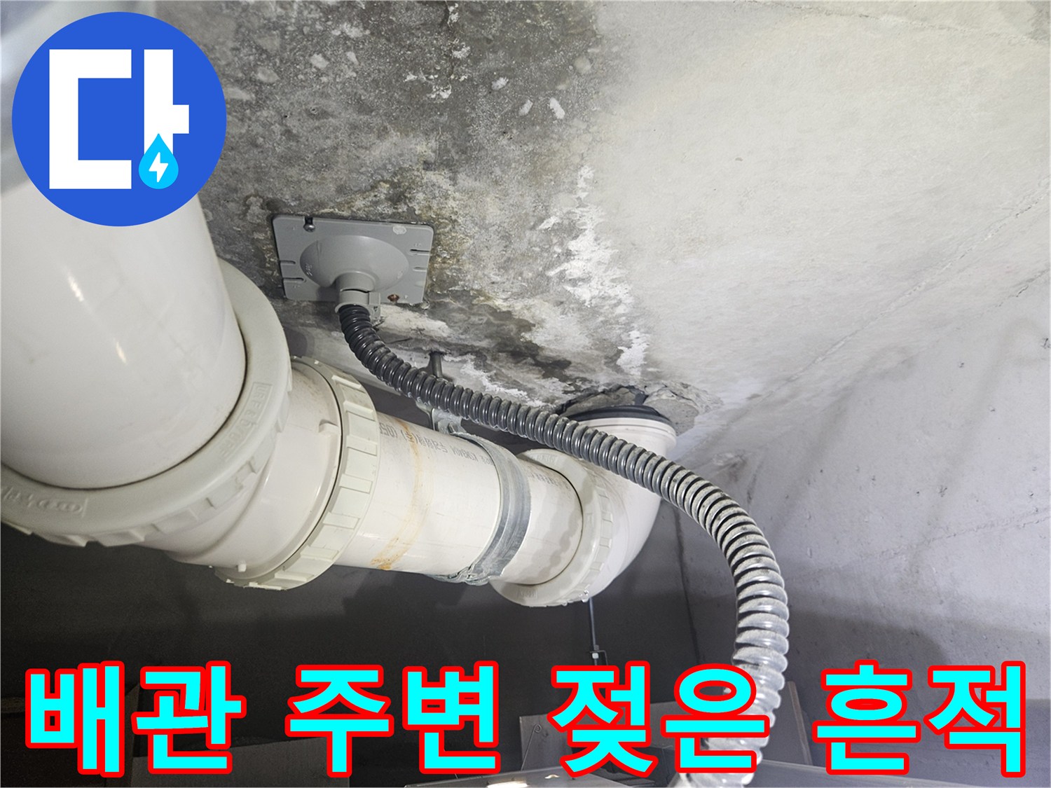 덕양구 현장-축축하게 젖어 있는 천장 배관 연결부