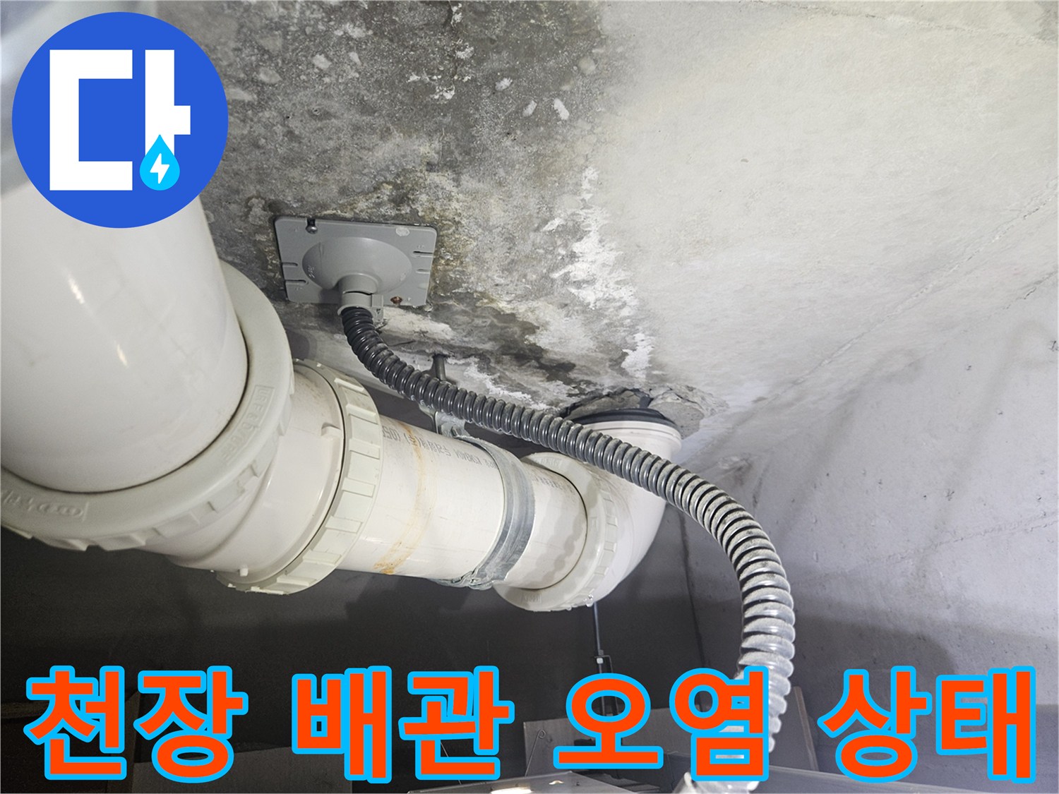 화장실-천장-슬라브-부근의-배관-주변-오염과-습기-흔적