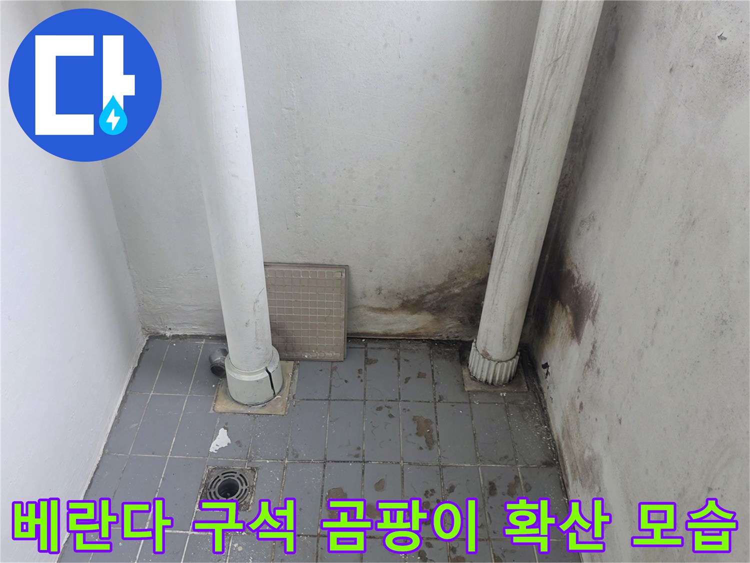 흰색-벽면에-배관을-중심으로-번져나간-검은색-곰팡이와-물샘-흔적