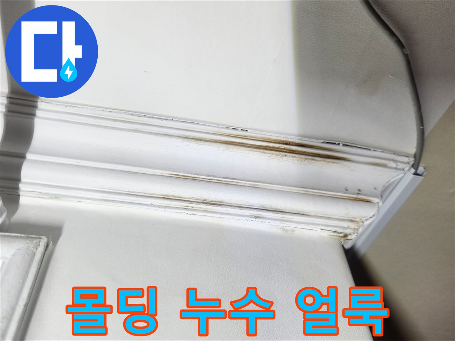 강동구 성내동 현장-천장 몰딩에 나타난 누수 오염 부위