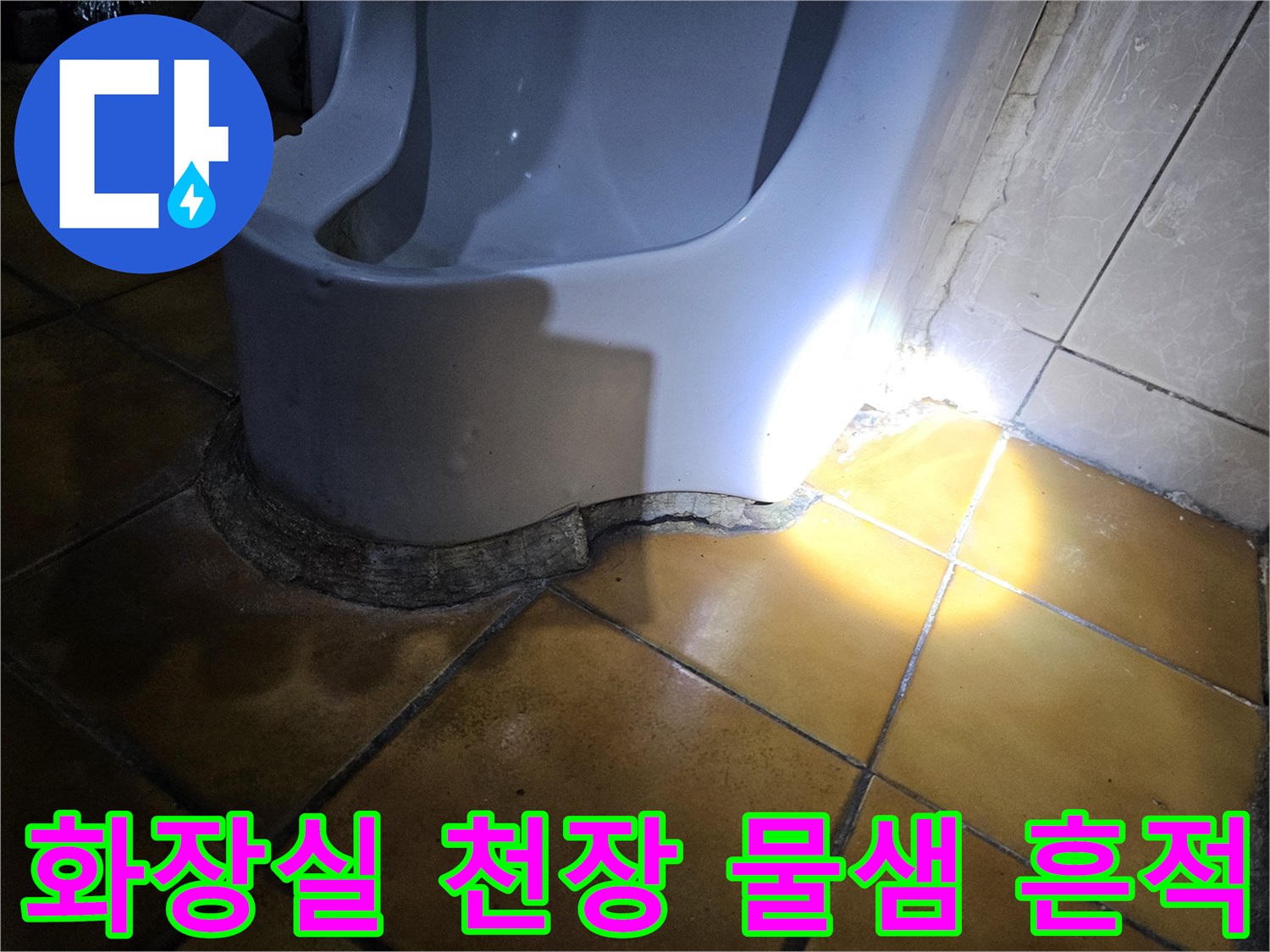 송파구 가락동-화장실 천장 타일 틈새로 스며든 물샘 흔적