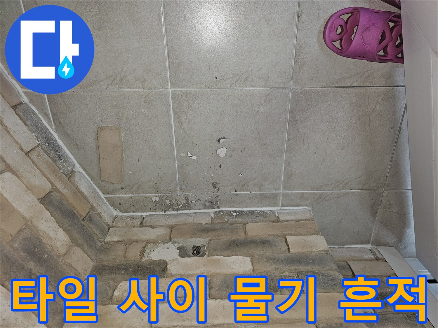 습기로 인해 변색된 타일과 벽체 접합부