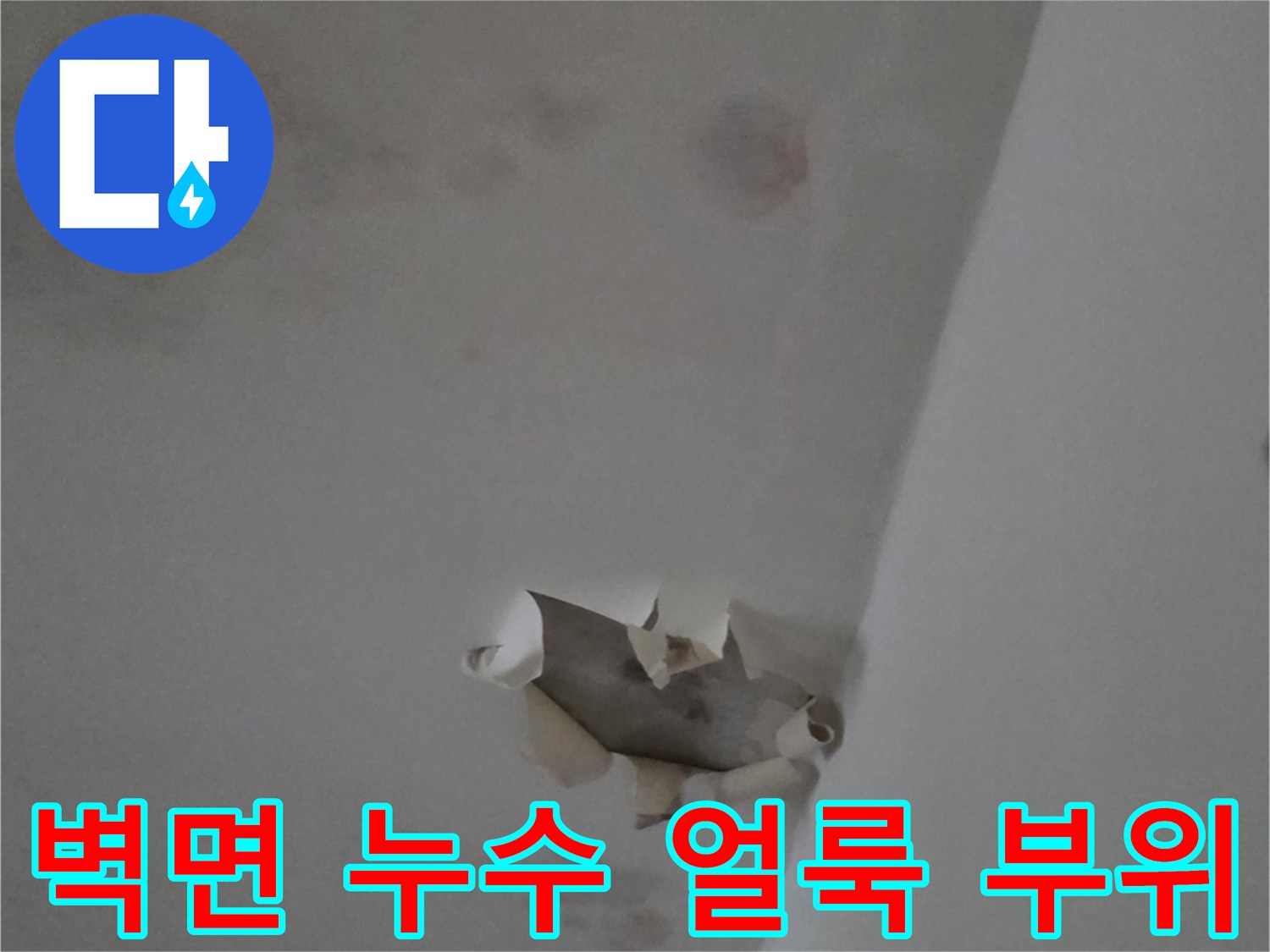 다산동 현장 - 천장과 벽면 경계에 발생한 누수 흔적