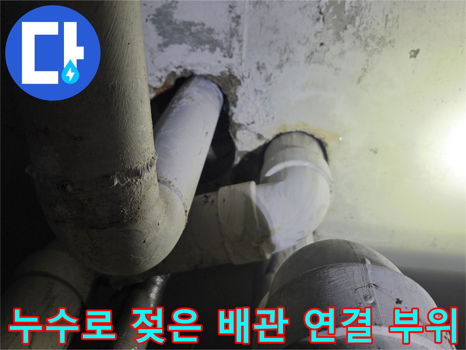 하수관-연결부-누수-및-천장-젖음-확인