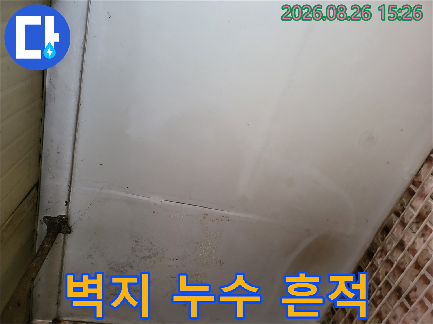 천장 가장자리와 중앙부의 물 번짐-누수 피해 부위 상세