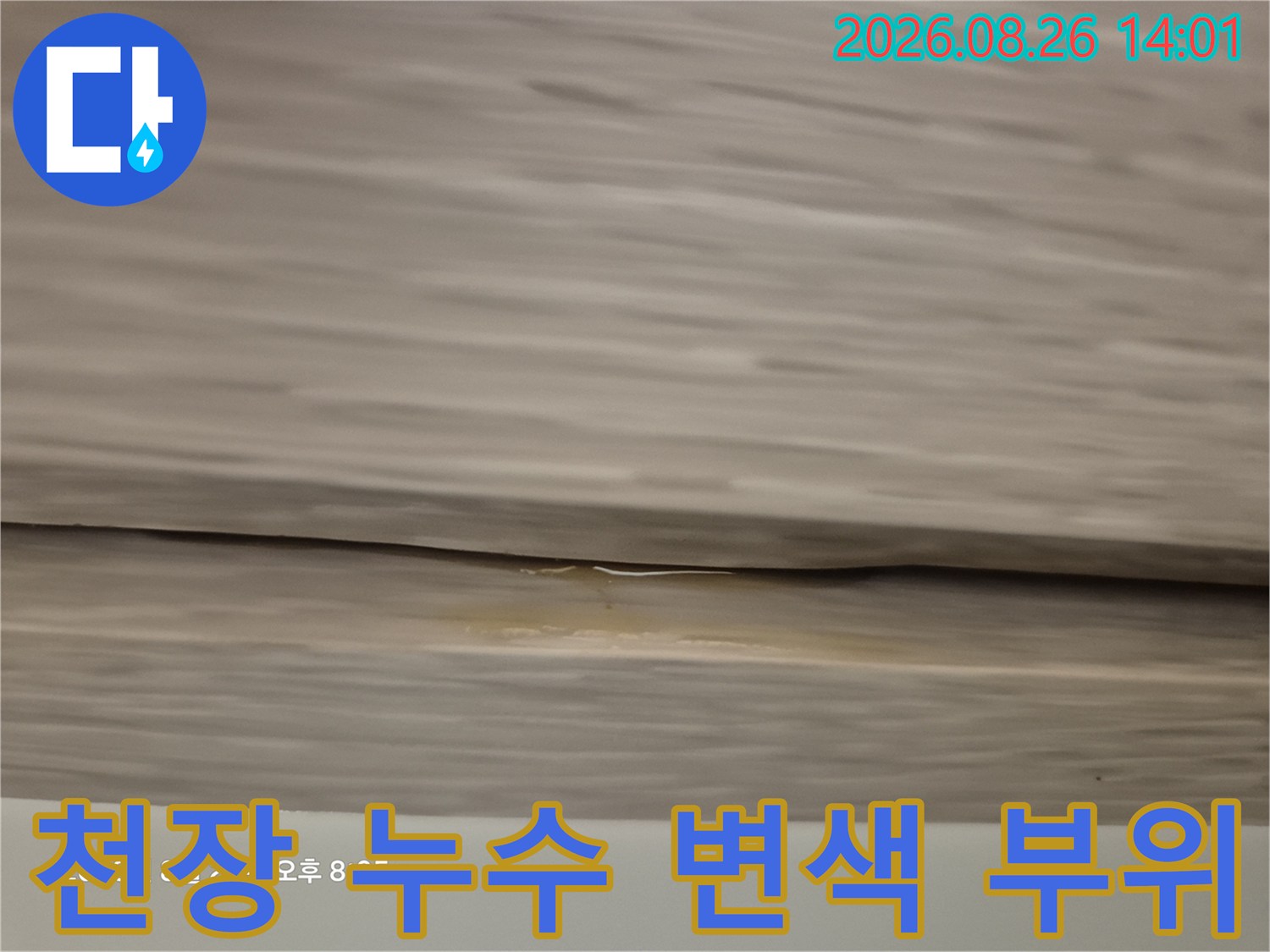 중랑구 아파트 천장-나무 부분의 노란 변색과 부풀어 오름 현상