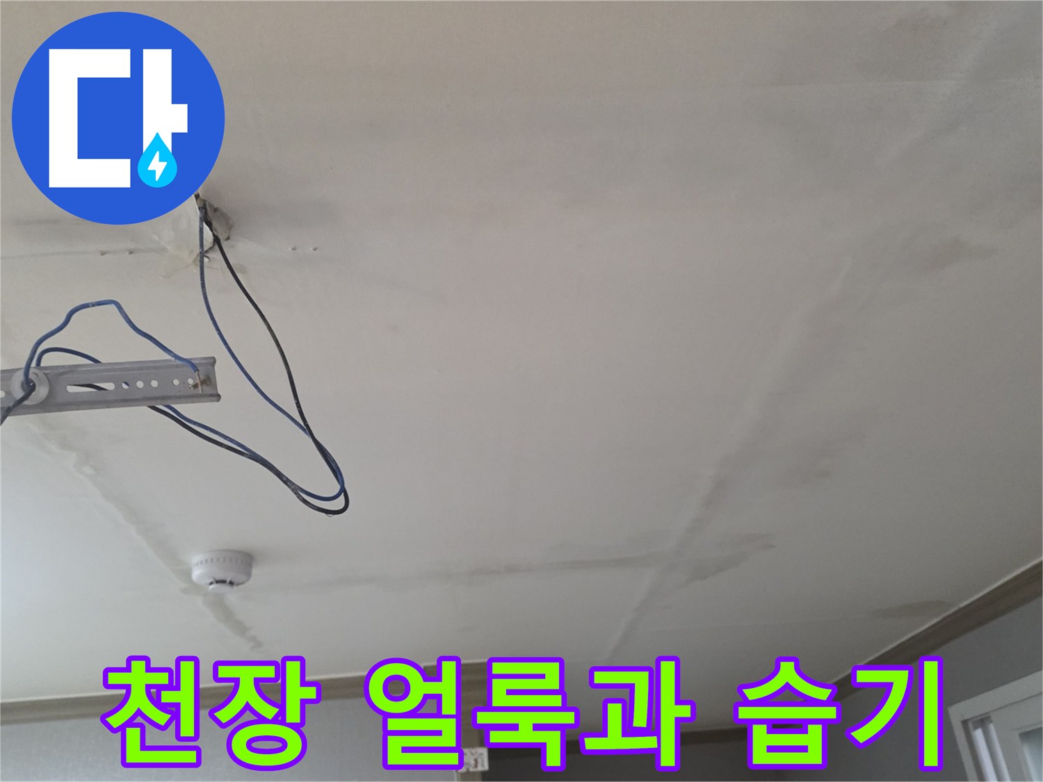 배관 주변에 나타난-천장 마감재의 젖음 및 변색 현상