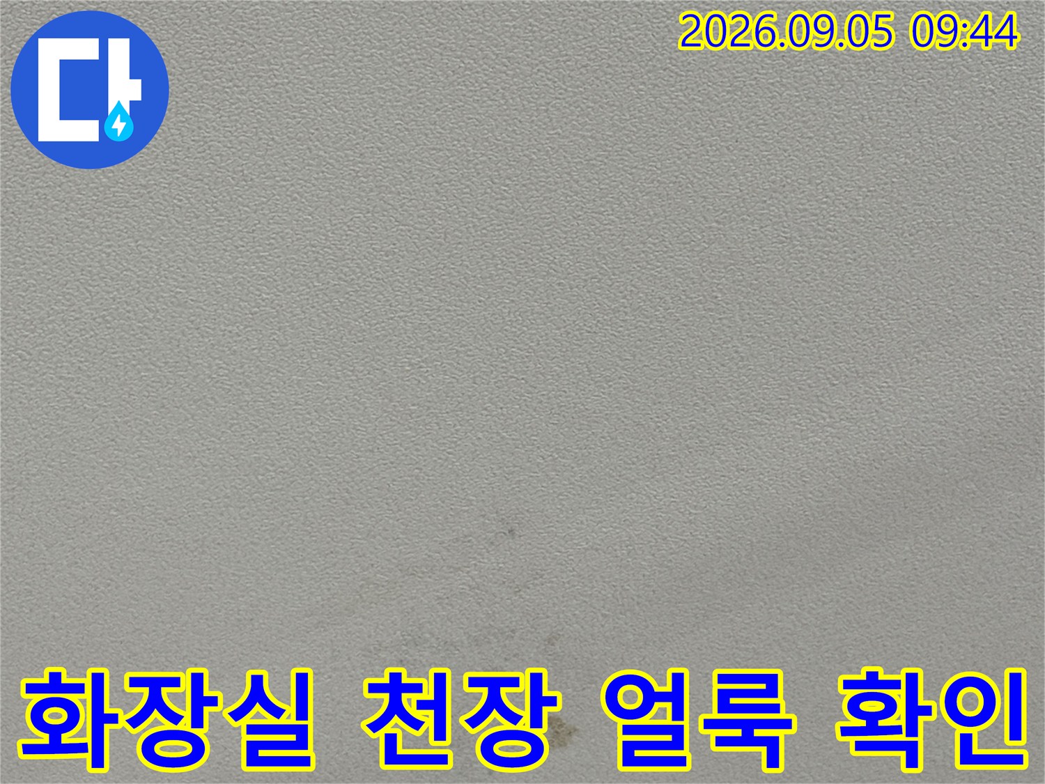 용인 수지구 동천동 화장실 천장 면에 발생한 누수 흔적과 얼룩 상태