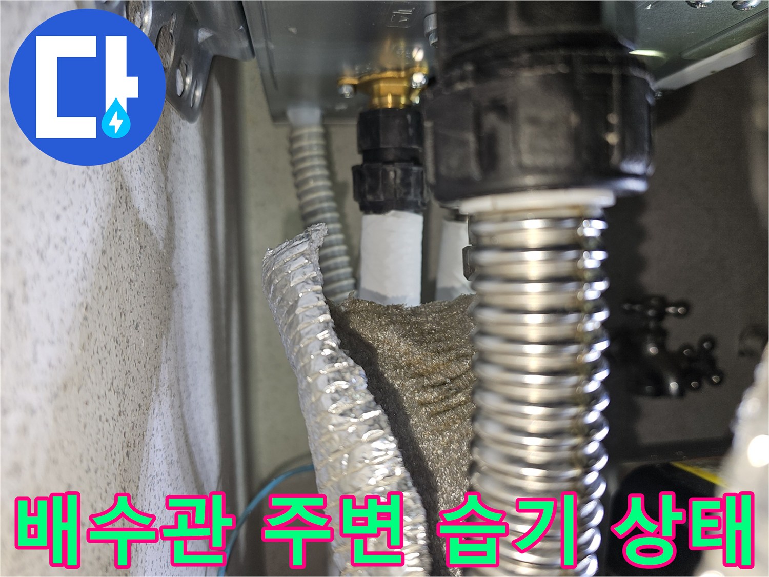 배수관-연결부위-주변의-습기와-오염 확인