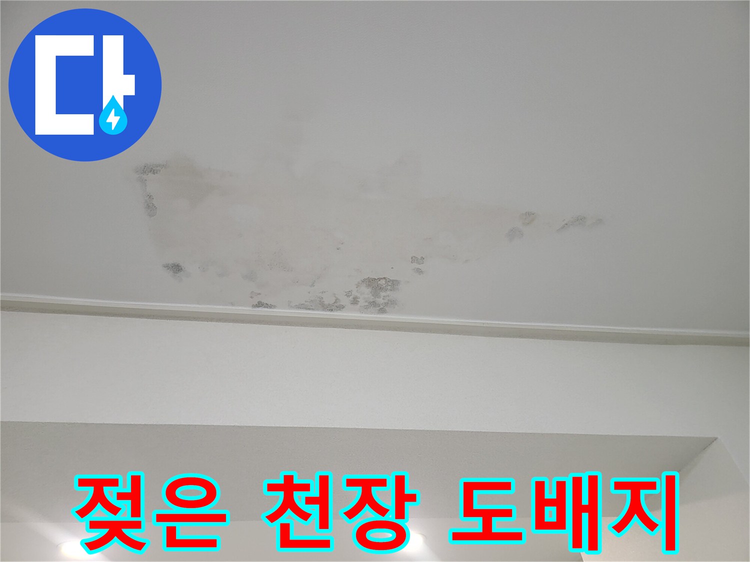 습기로 인해 변색되고 눅눅해진 천장 벽지 상태