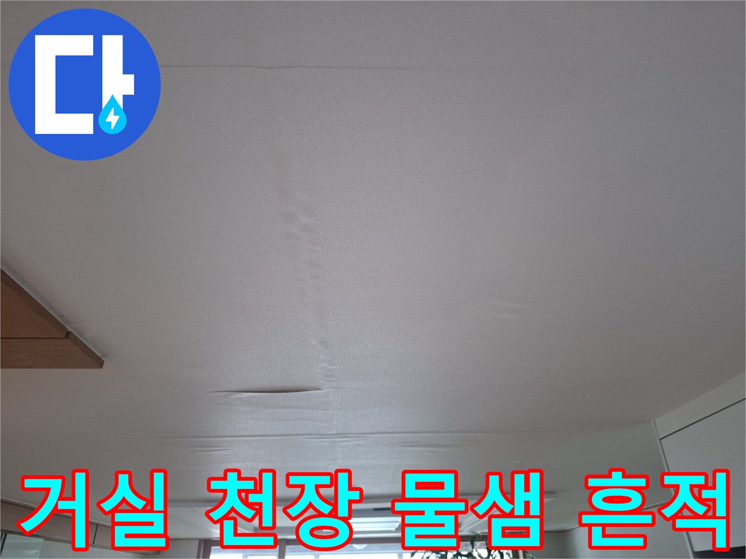거실-천장-중앙-부위의-물샘-증상-사진